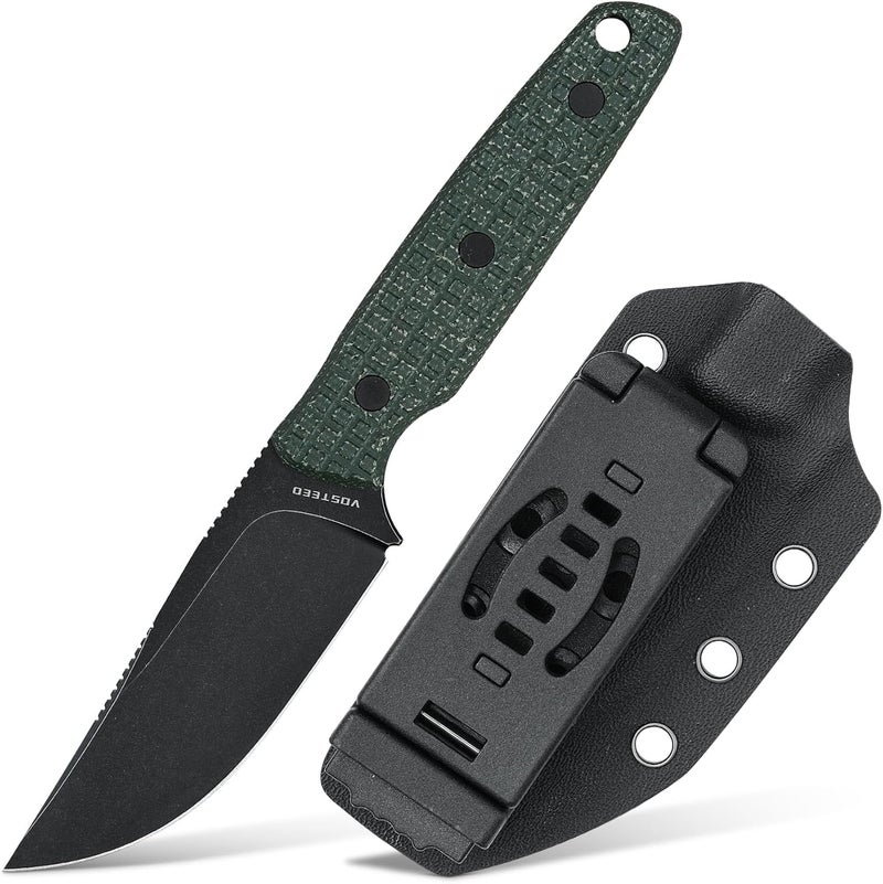 Vosteed EDC Fixed Blade Knife - 3.33’’ Nitro-V Blade with Sheath, Clip Point, Green Micarta Handle - Perfect for Men Women Camping Hiking Knives - Mink D0102 - Image 1